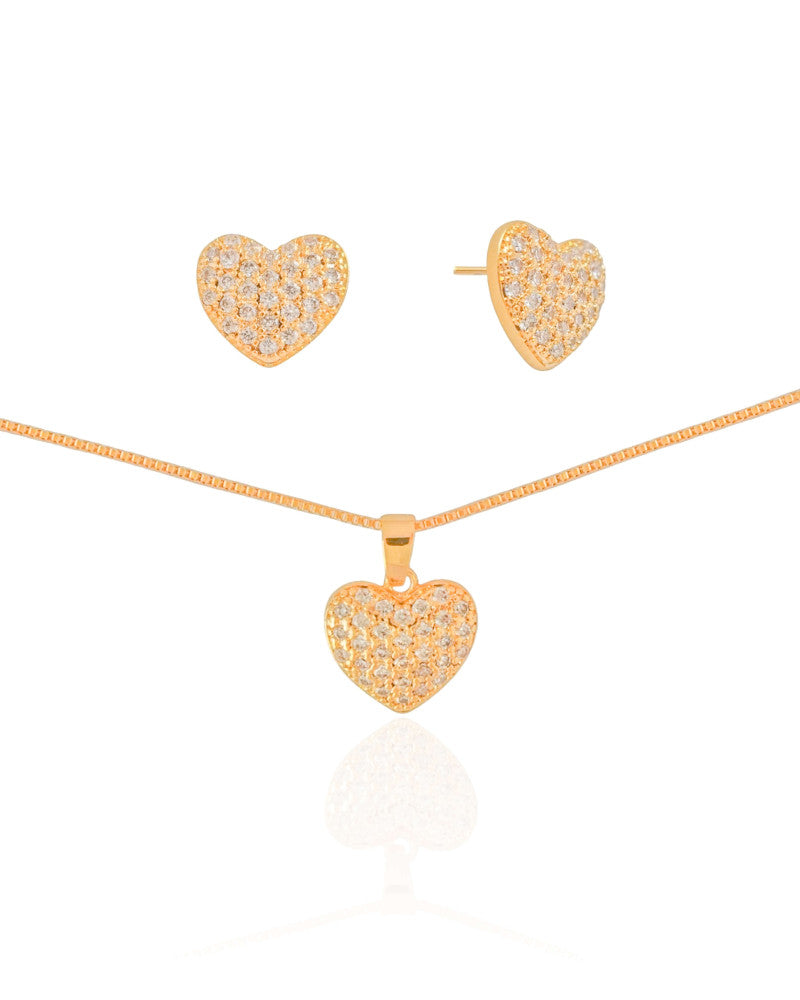 Conjunto Coracao Cravejado Cristal
