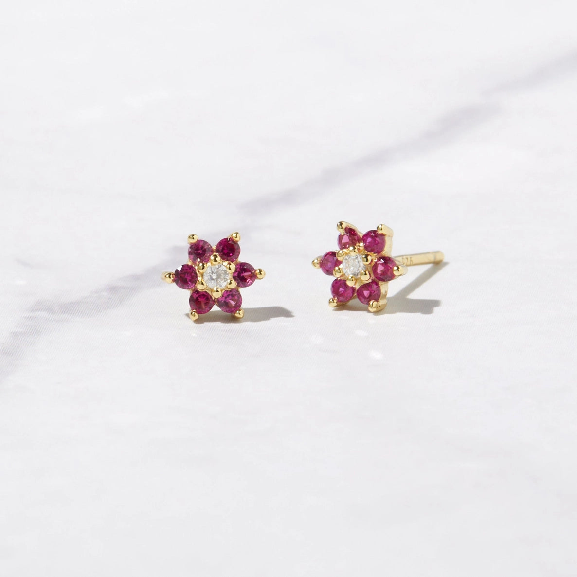 Ruby Flower Stud