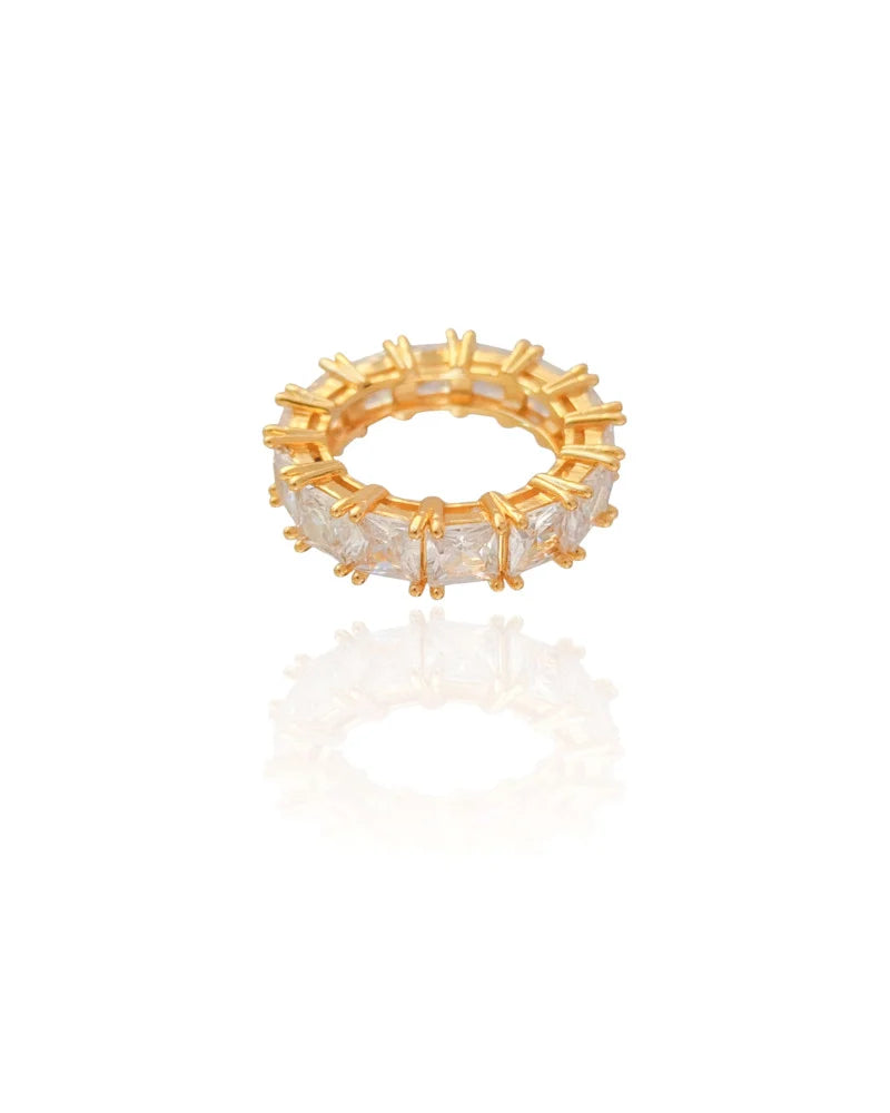Anel Carre Cravejado Cristal - Size 9