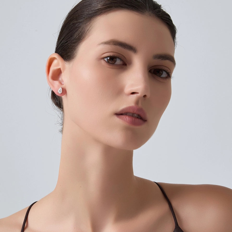 Pear Cut Moissanite Stud Earrings