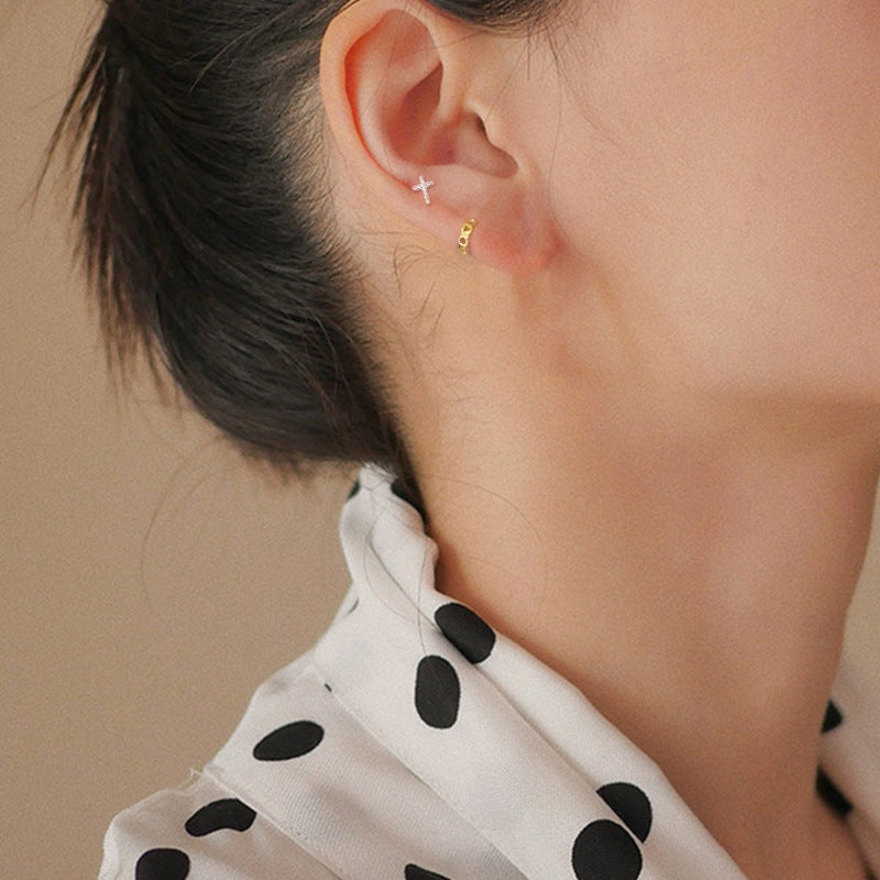 Dainty Gold Cross Tiny Stud Earrings