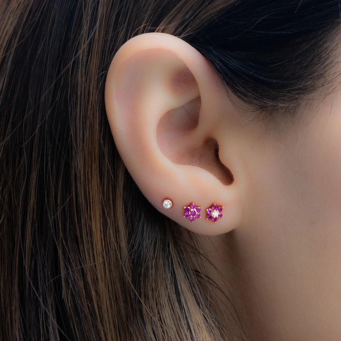Ruby Flower Stud