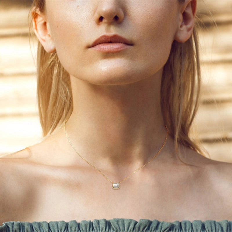 Emerald Cut Moissanite Charm Necklace