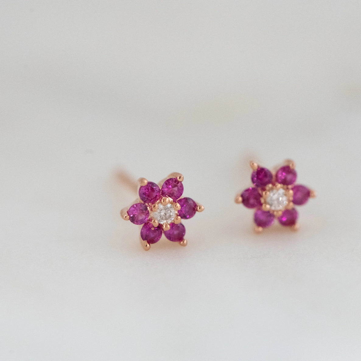 Ruby Flower Stud