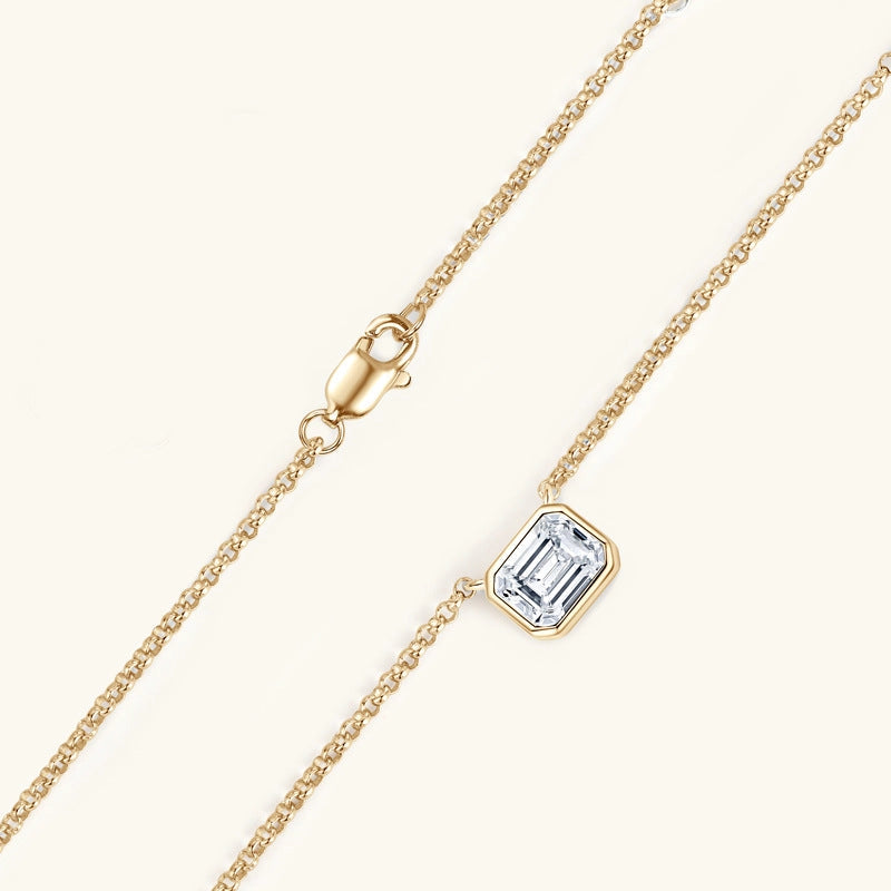 Emerald Cut Moissanite Charm Necklace