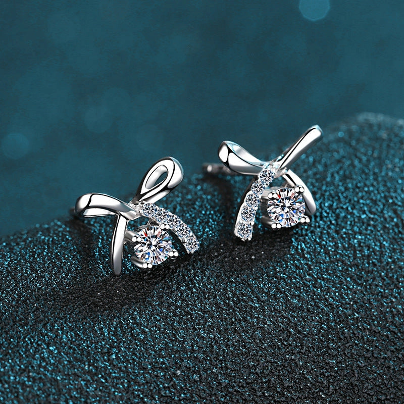 Four-Prong Bow Moissanite Stud Earrings