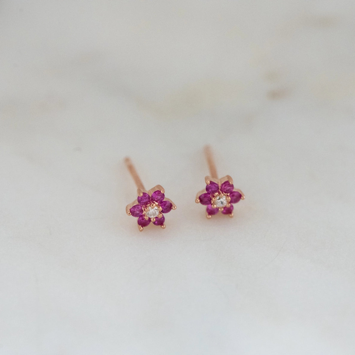 Ruby Flower Stud
