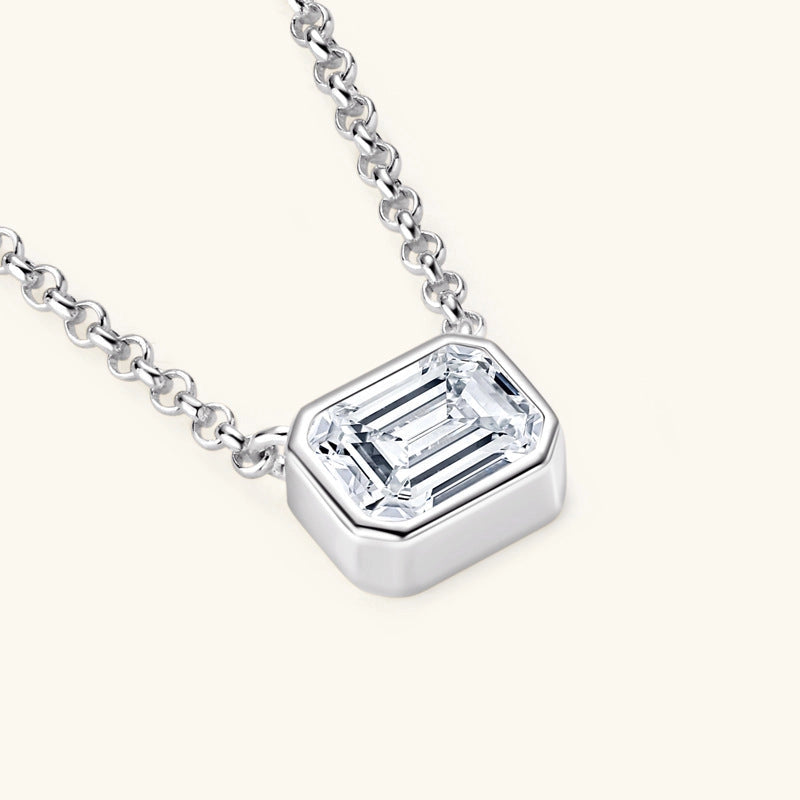 Emerald Cut Moissanite Charm Necklace