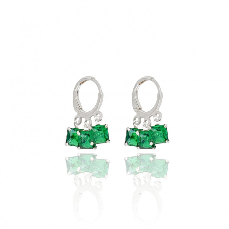 3 Squares Emerald Hoop Earrings Branco
