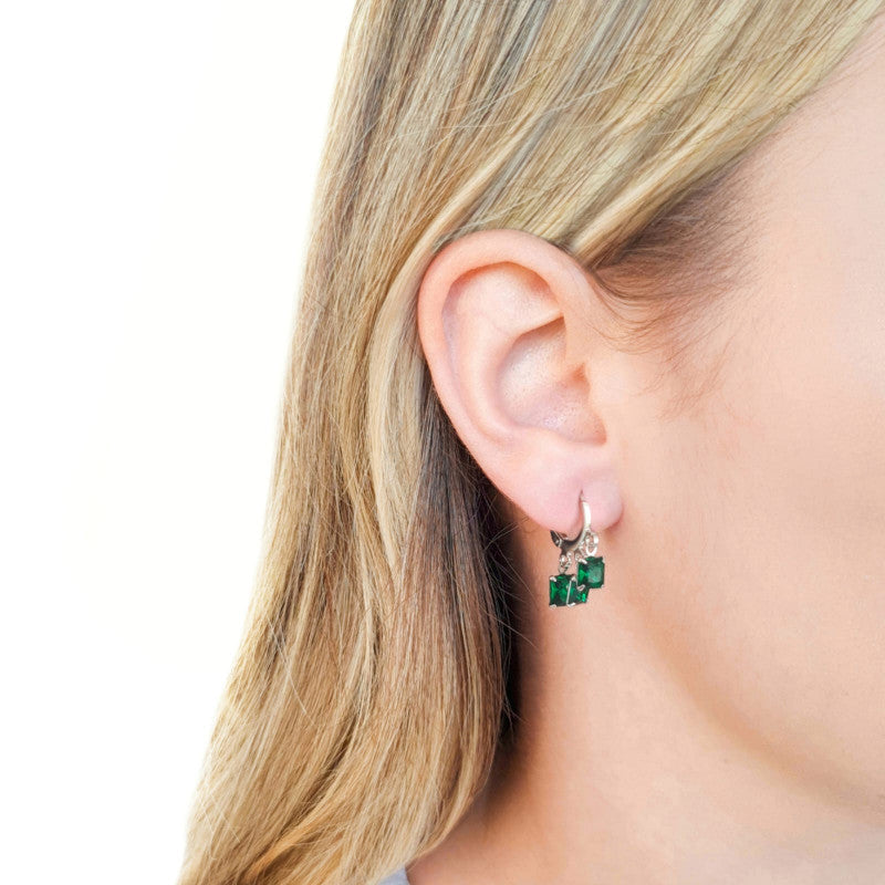 3 Squares Emerald Hoop Earrings Branco