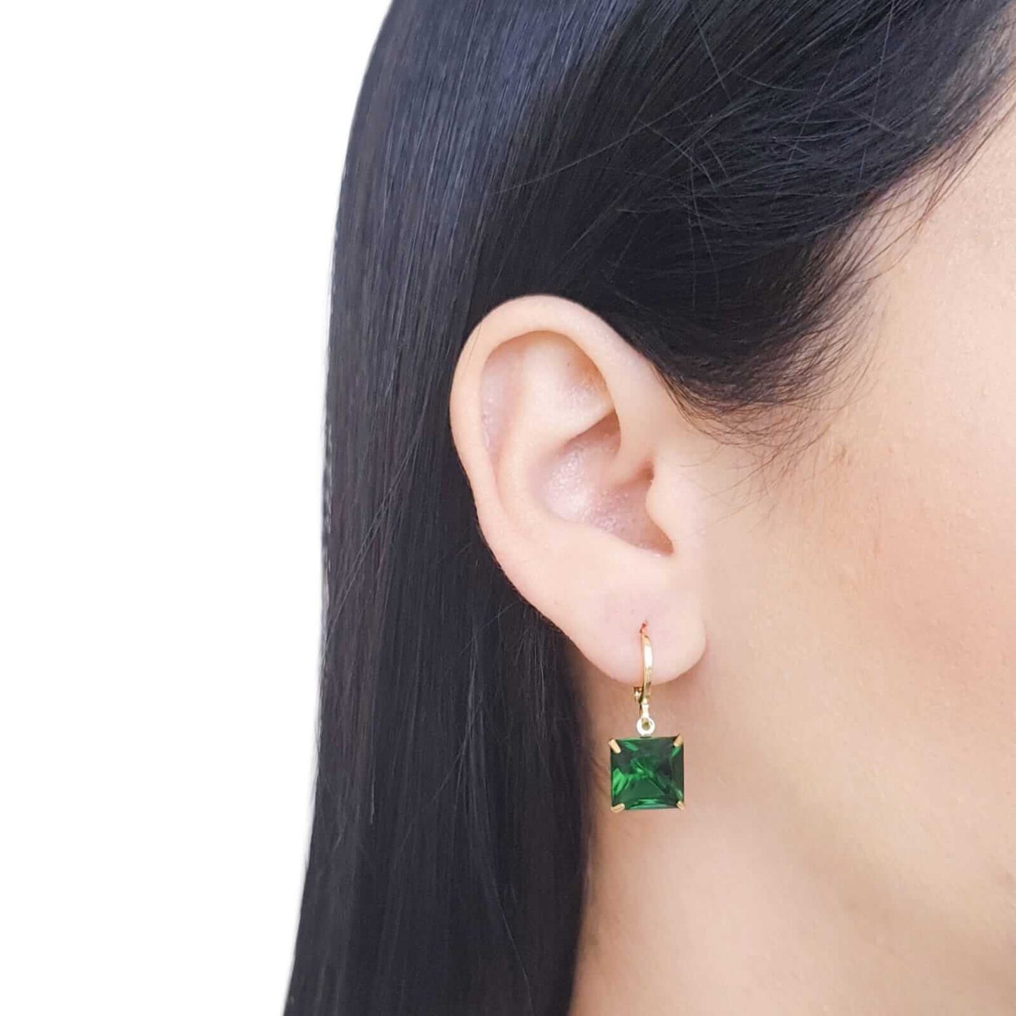 Square Emerald Hoops