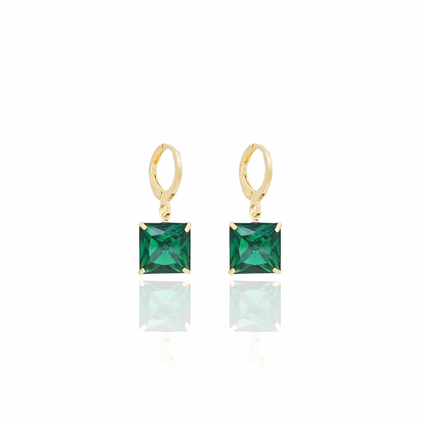 Square Emerald Hoops