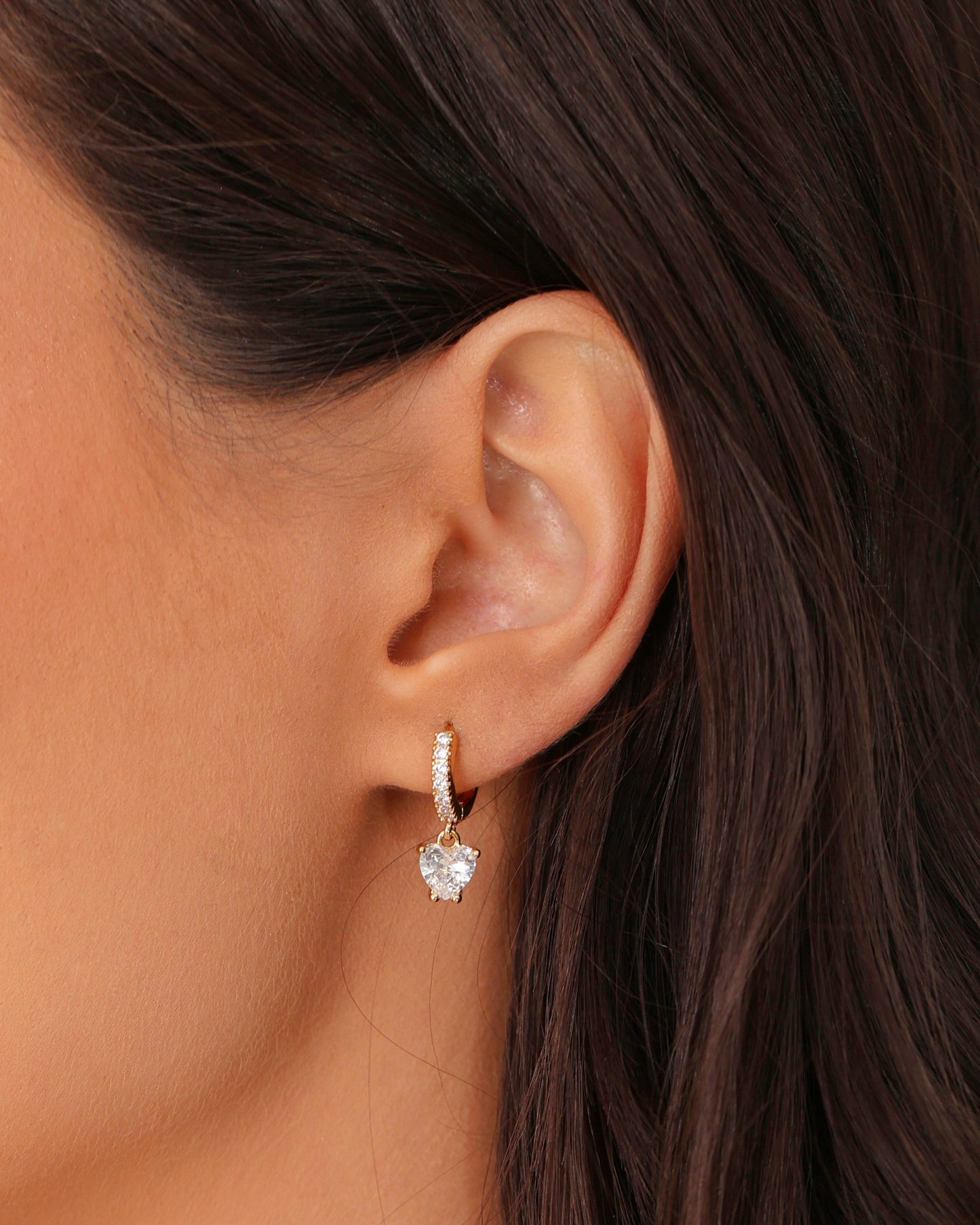 Crystal Heart Dangle Hoop Earrings
