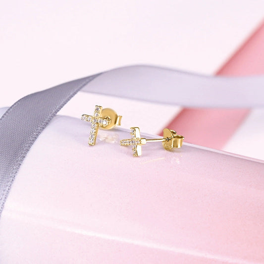 Dainty Gold Cross Tiny Stud Earrings
