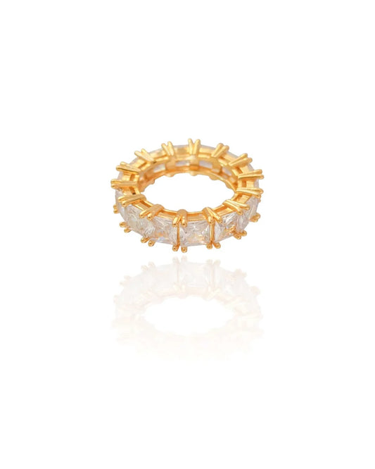 Anel Carre Cravejado Cristal - Size 9