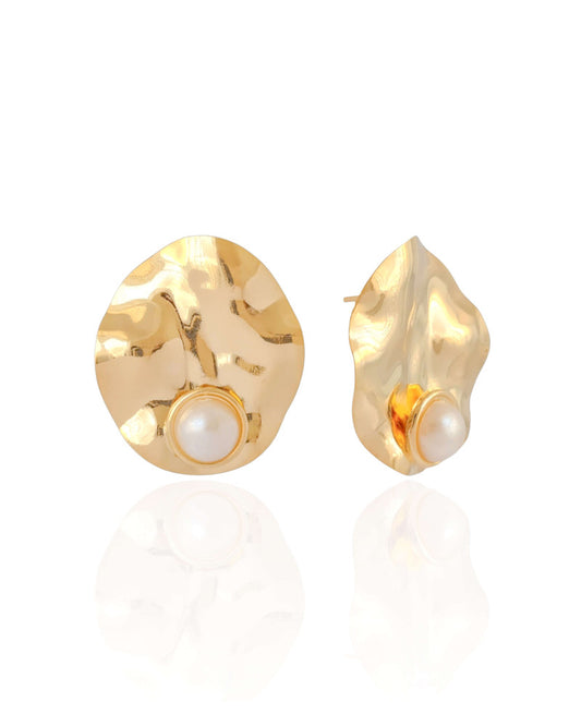Brinco Oval Organico com Perola