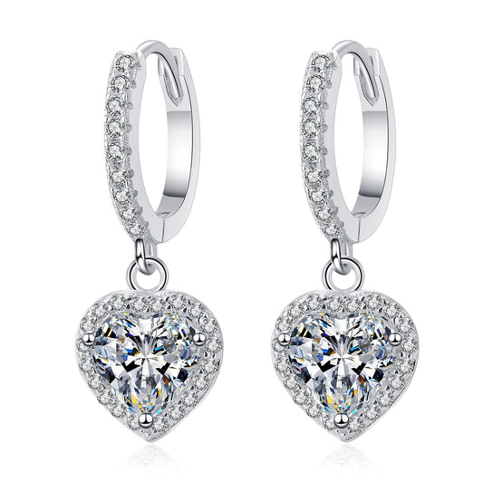 Heart Moissanite Dangle Drop Earrings