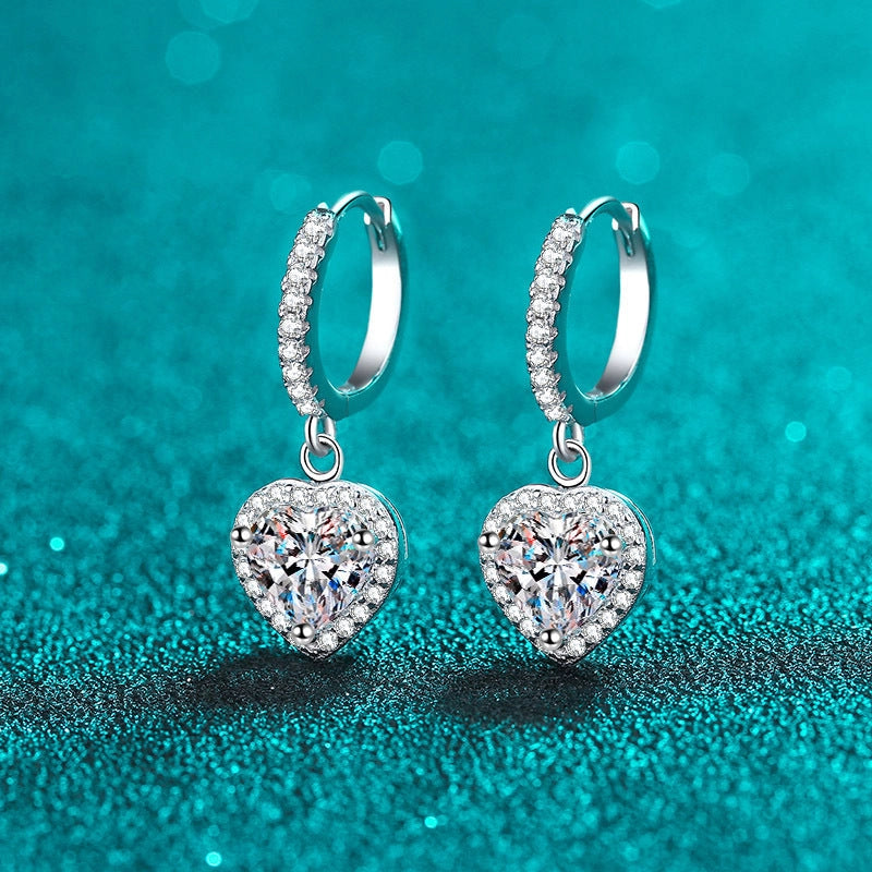 Heart Moissanite Dangle Drop Earrings