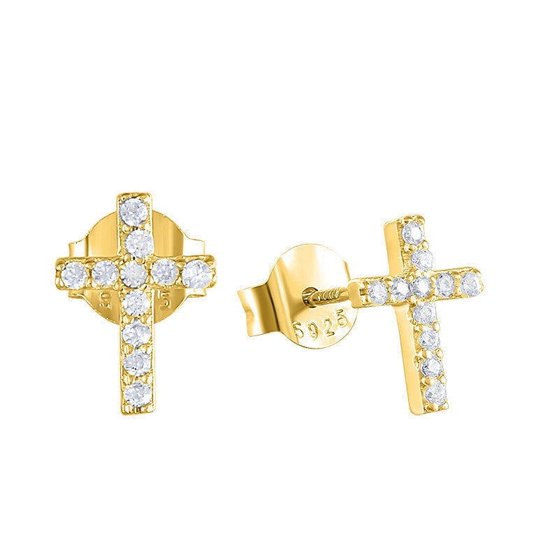 Dainty Gold Cross Tiny Stud Earrings