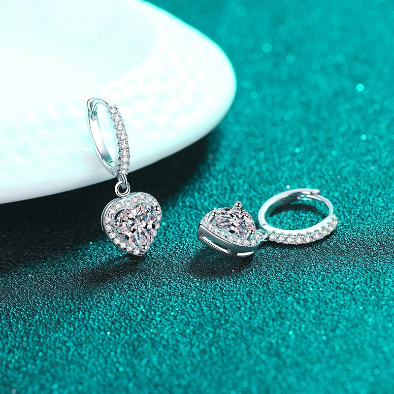 Heart Moissanite Dangle Drop Earrings