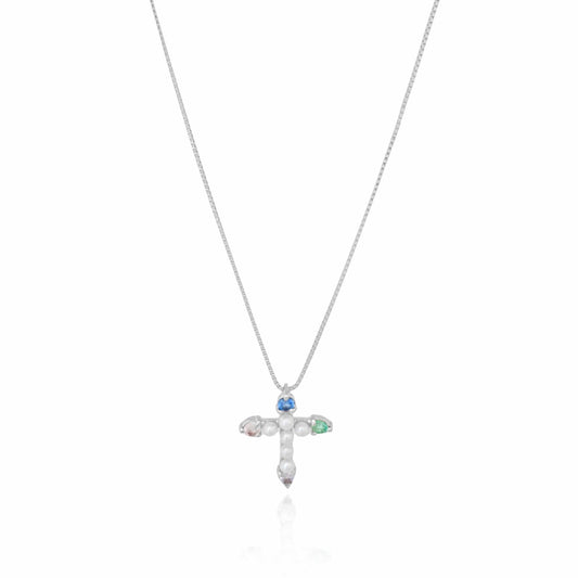 Pearl Cross Necklace Branco