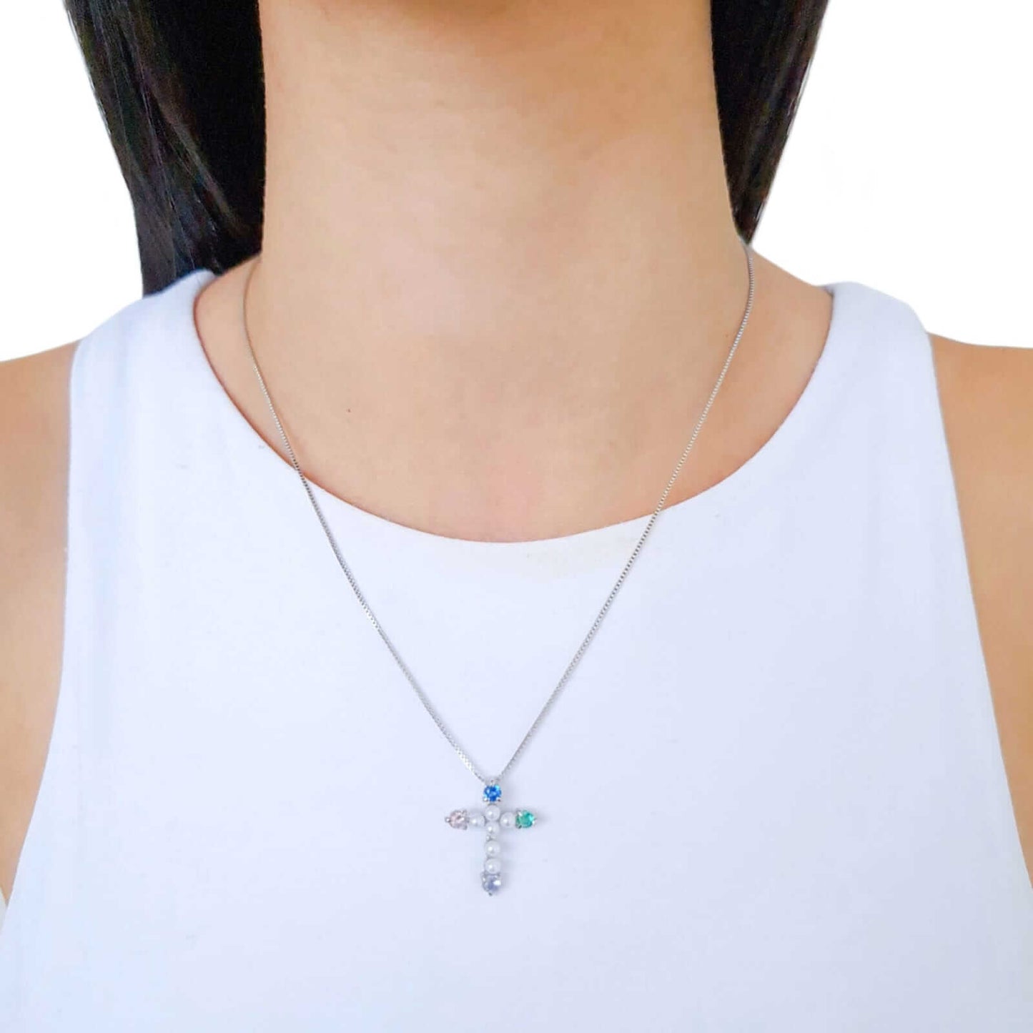 Pearl Cross Necklace Branco