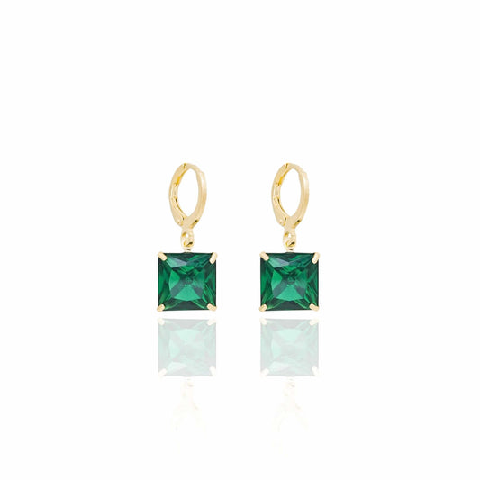 Square Emerald Hoops